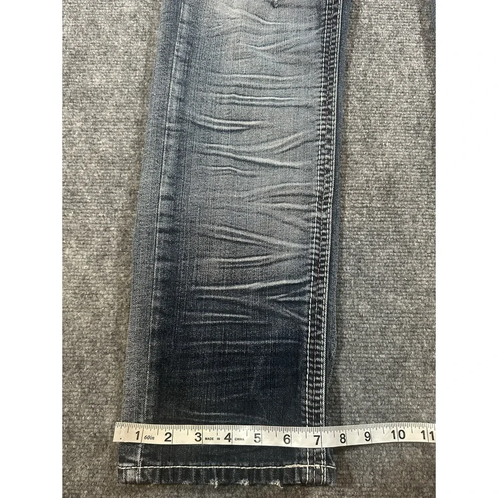 Affliction Mens Blue Jeans 32x33 Gage Straight Leg Whiskered Embroidered Y2K